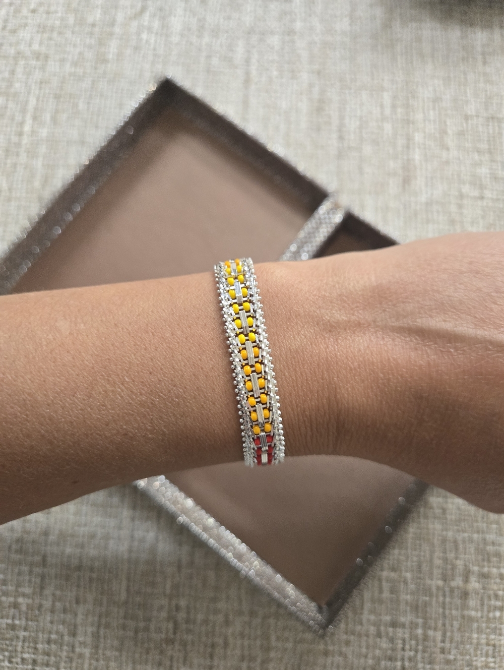 Diamond Cut Sterling Weave Seed Bead Bracelet